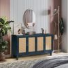 Handcrafted Premium Grain Panels,Rattan Sideboard Buffer Cabinet,Accent Storage Cabinet With 4 Rattan Doors