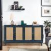 Handcrafted Premium Grain Panels,Rattan Sideboard Buffer Cabinet,Accent Storage Cabinet With 4 Rattan Doors