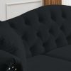 57" Chesterfield Sofa Black Velvet for Living Room, 2 Seater Sofa Tufted Couch with Rolled Arms and Nailhead for Living Room, Bedroom, Office