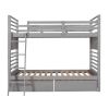 Twin over Twin Wood Bunk Bed with Two Drawers - Gray