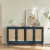 Handcrafted Premium Grain Panels,Rattan Sideboard Buffer Cabinet,Accent Storage Cabinet With 4 Rattan Doors