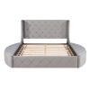 Upholstered Platform Bed Queen Size Storage Velvet Bed with Wingback Headboard and 1 Big Drawer,2 Side Storage Stool(Gray)