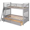 Twin over Twin Wood Bunk Bed with Two Drawers - Gray